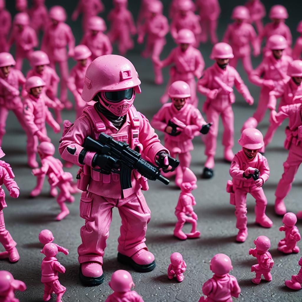 Neon Pink Toy Soldier Fighting Cancer: Macro Film Still