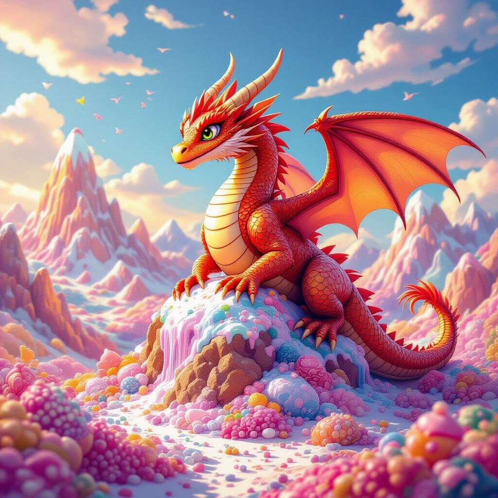 Whimsical Rock Candy Dragon in a Colorful Candyland Art Styl...