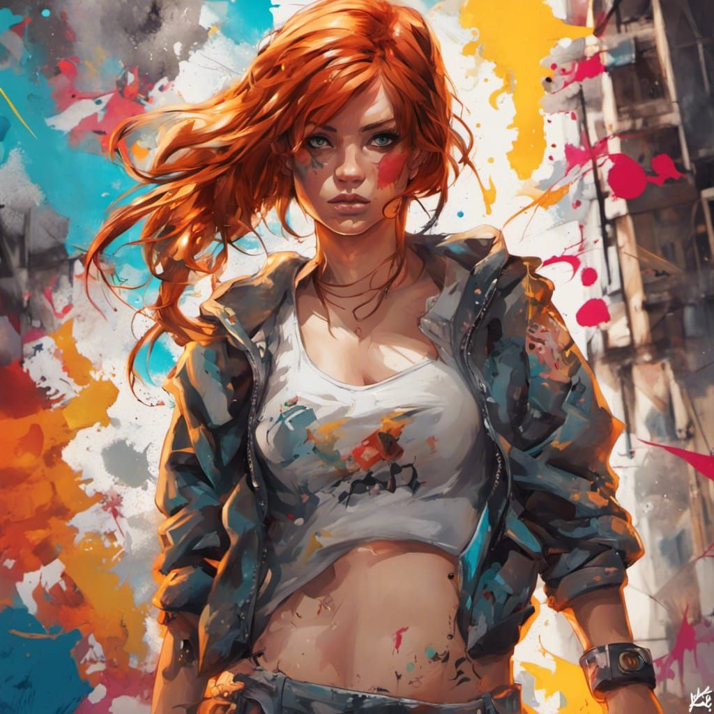 Female Fighter in Colorful Graffiti Art Style