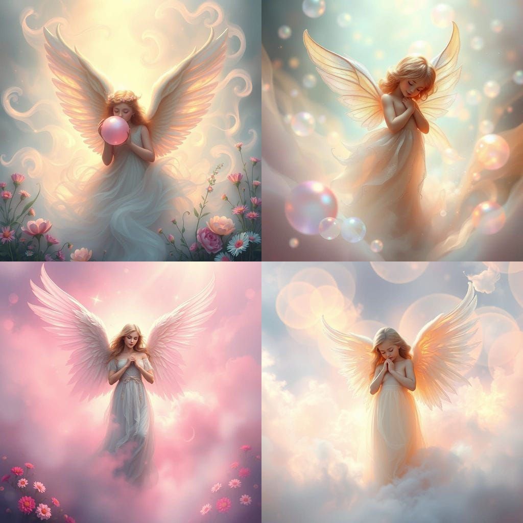 Ethereal Angel in a Whimsical Bubblegum Fantasy