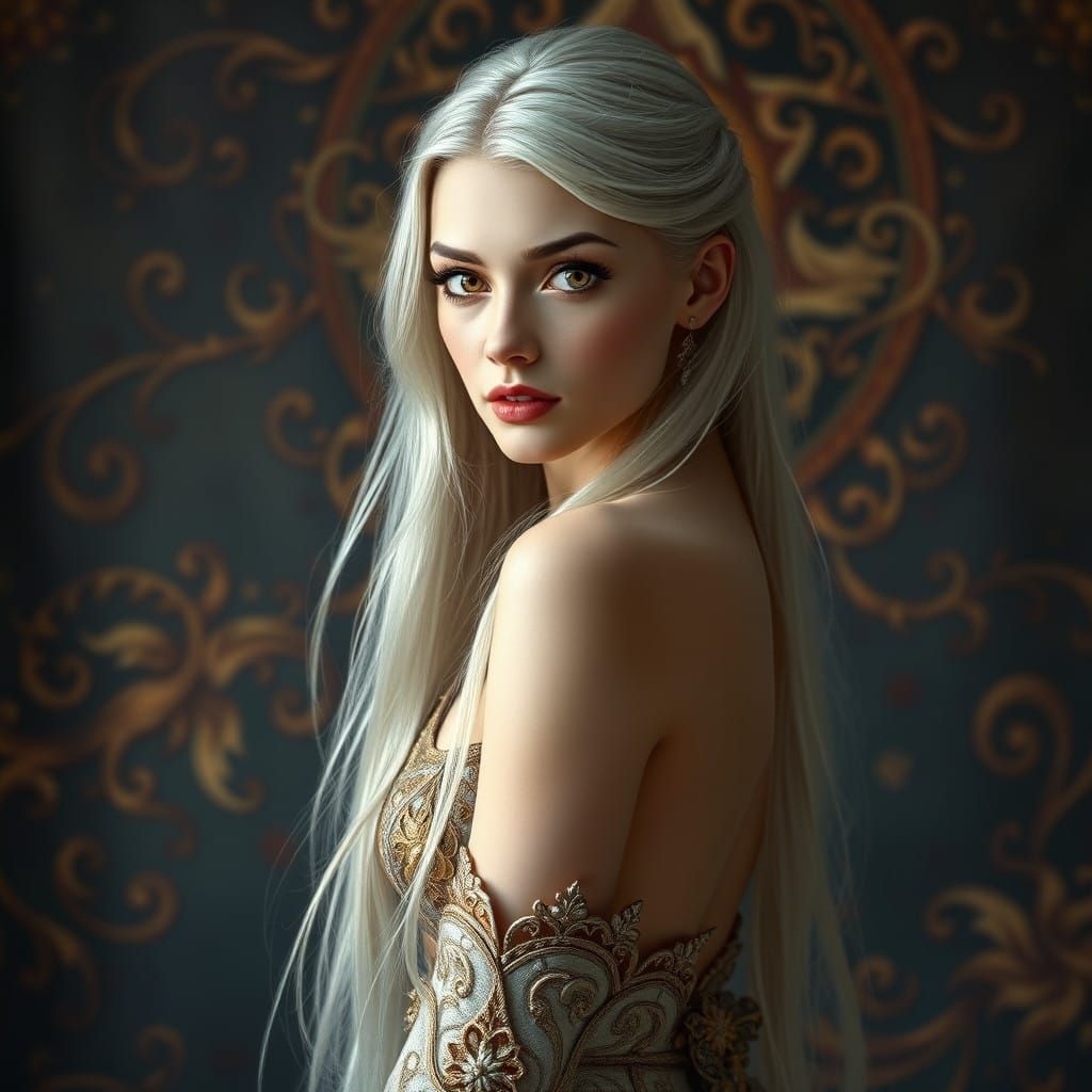 Ethereal Noblewoman in Opulent Fantasy Attire