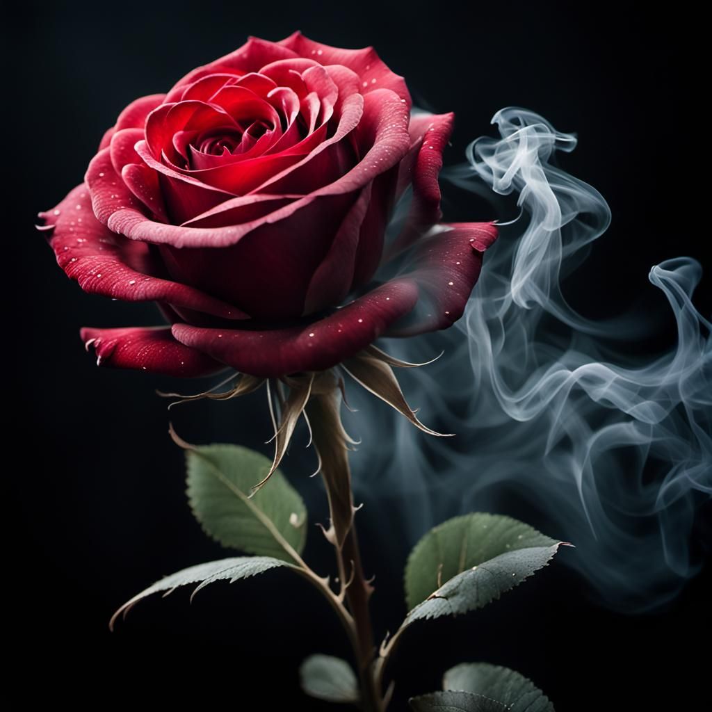 Abstract Red Rose in Ethereal Smoke
