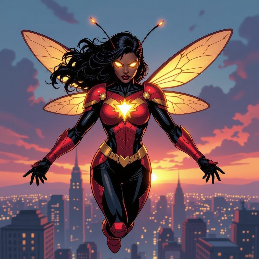 Supa Bee: Black Woman Superhero in Crimson and Gold Armor