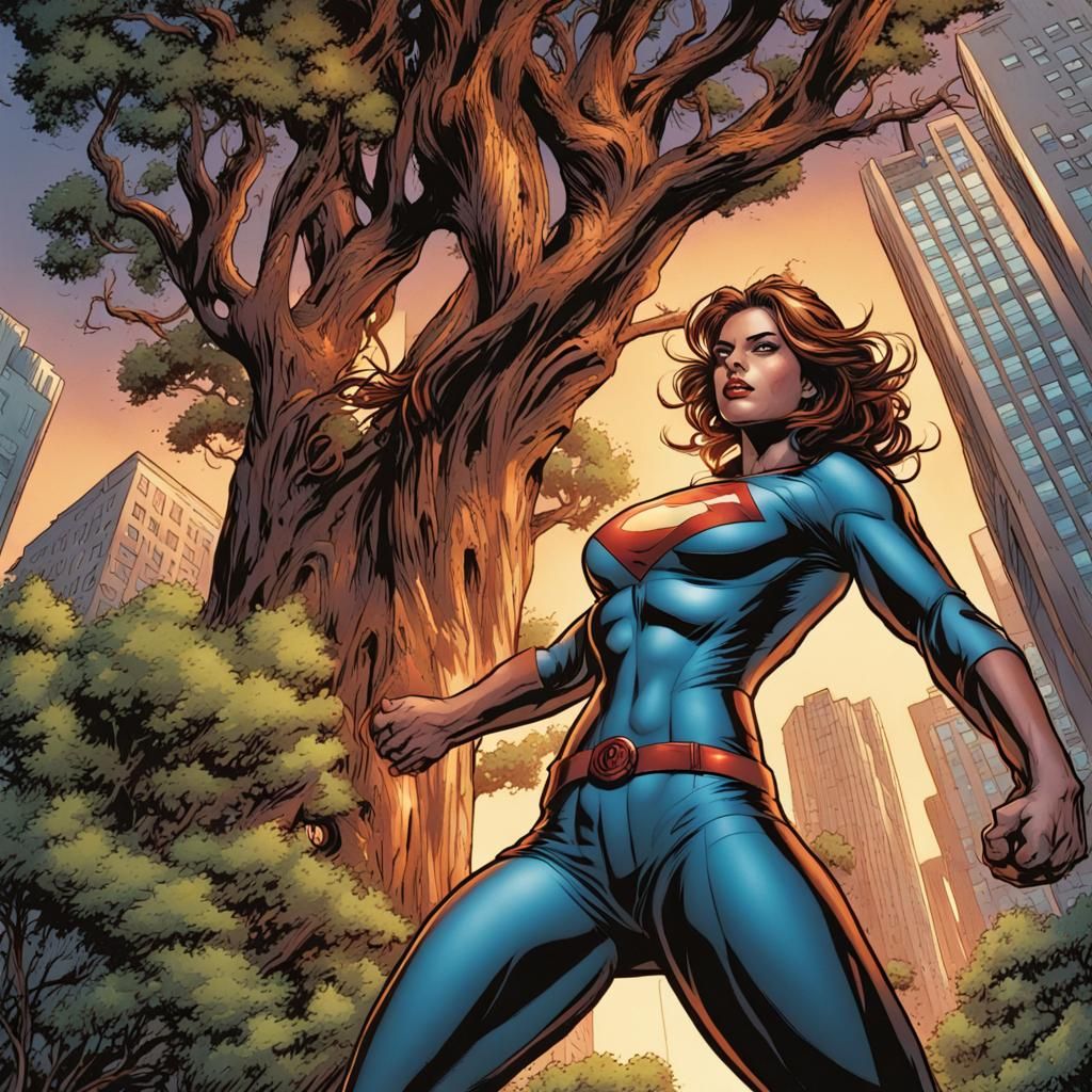 Woman Superhero Controls Trees in Comic Book Art