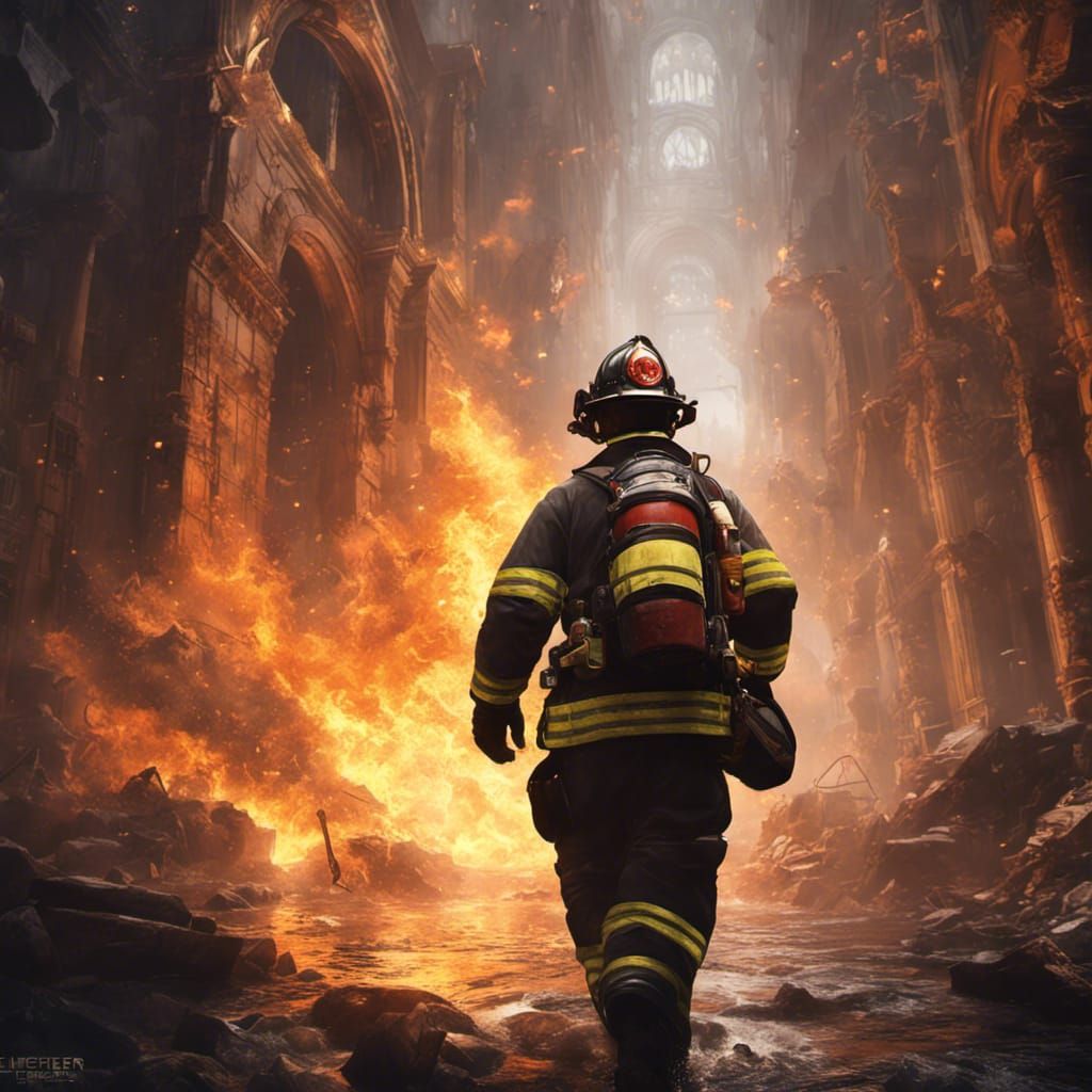 Firefighter in Dark Fantasy Style, 8K Resolution