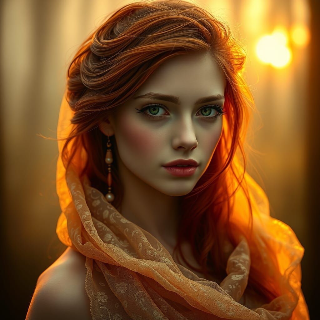 Ethereal Woman with Icy Eyes in Dreamy Forest