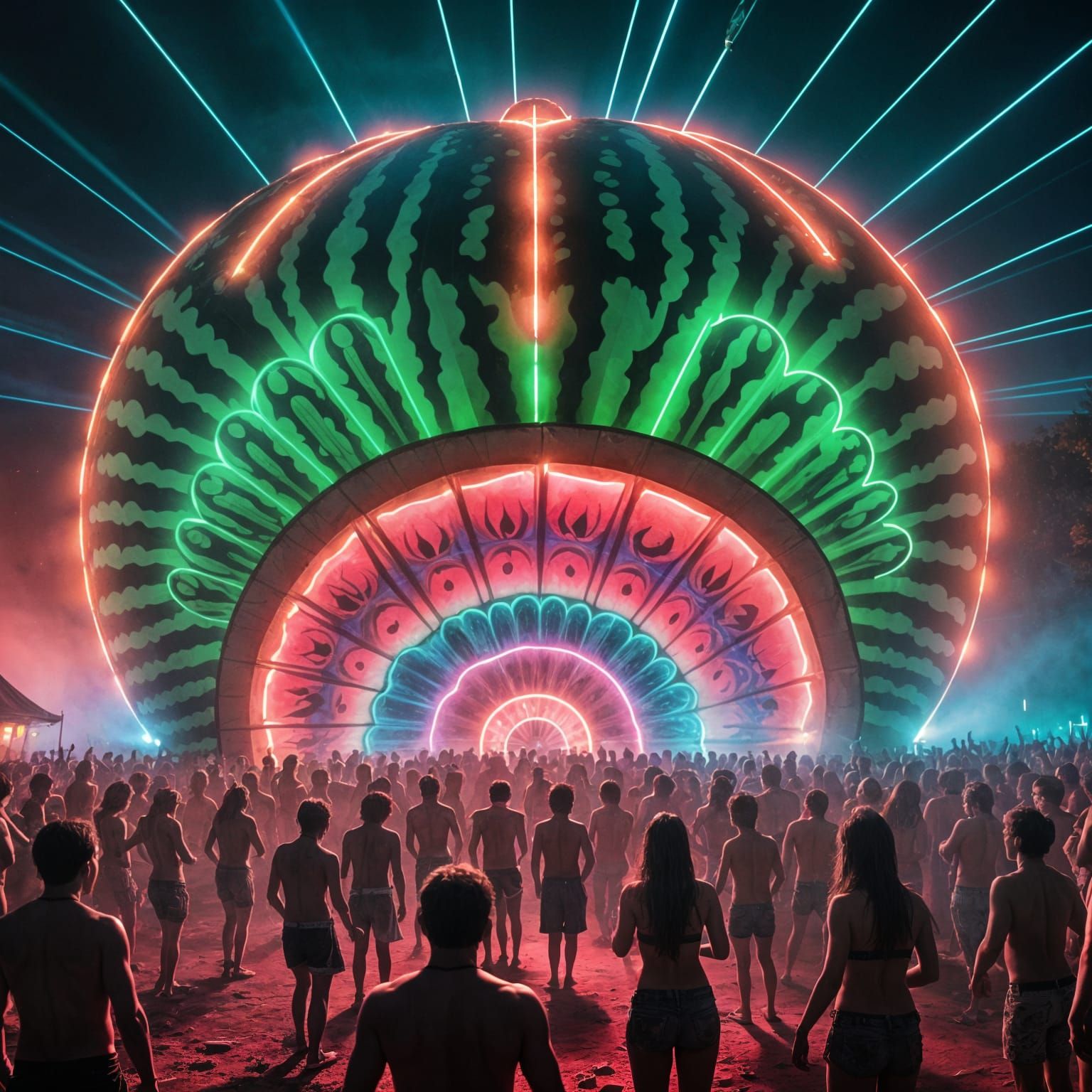 Watermelon Rave Dance Party in Psychedelic Tribal Style