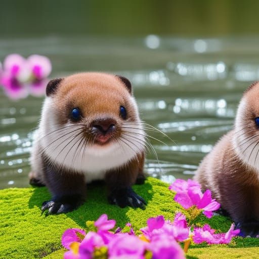 Playful Otters in Spring Wonderland