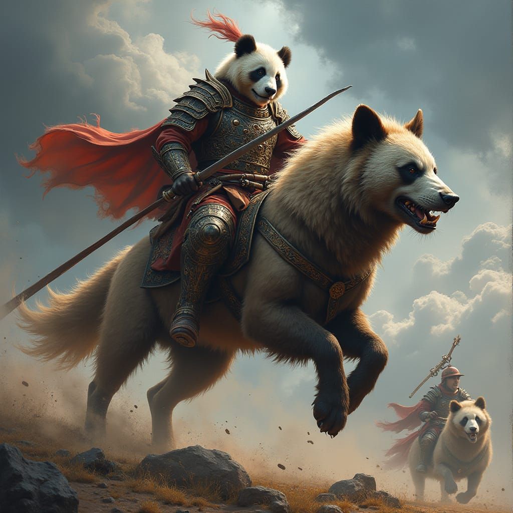 Majestic Panda Warrior Rides into Battle in Ancient Chinese-...