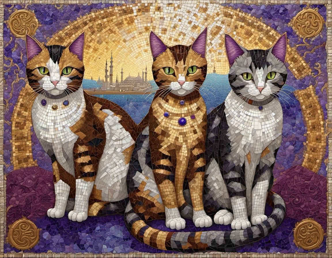 Byzantine style mosaic showing Byzantium (now Istanbul), better known as the "City of Cats" or "Catstanbul"