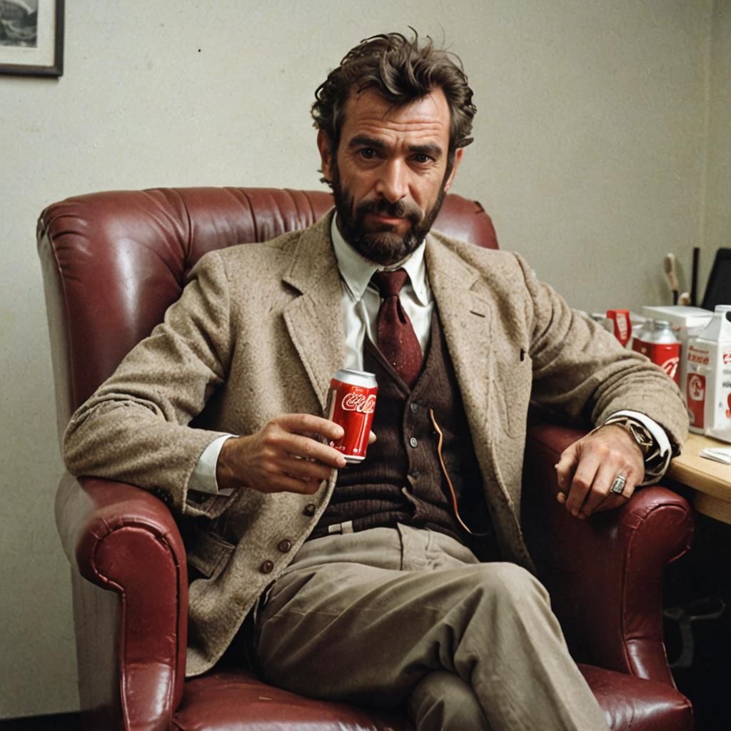 Unshaven Man Shoots Coca-Cola in Doctor's Office