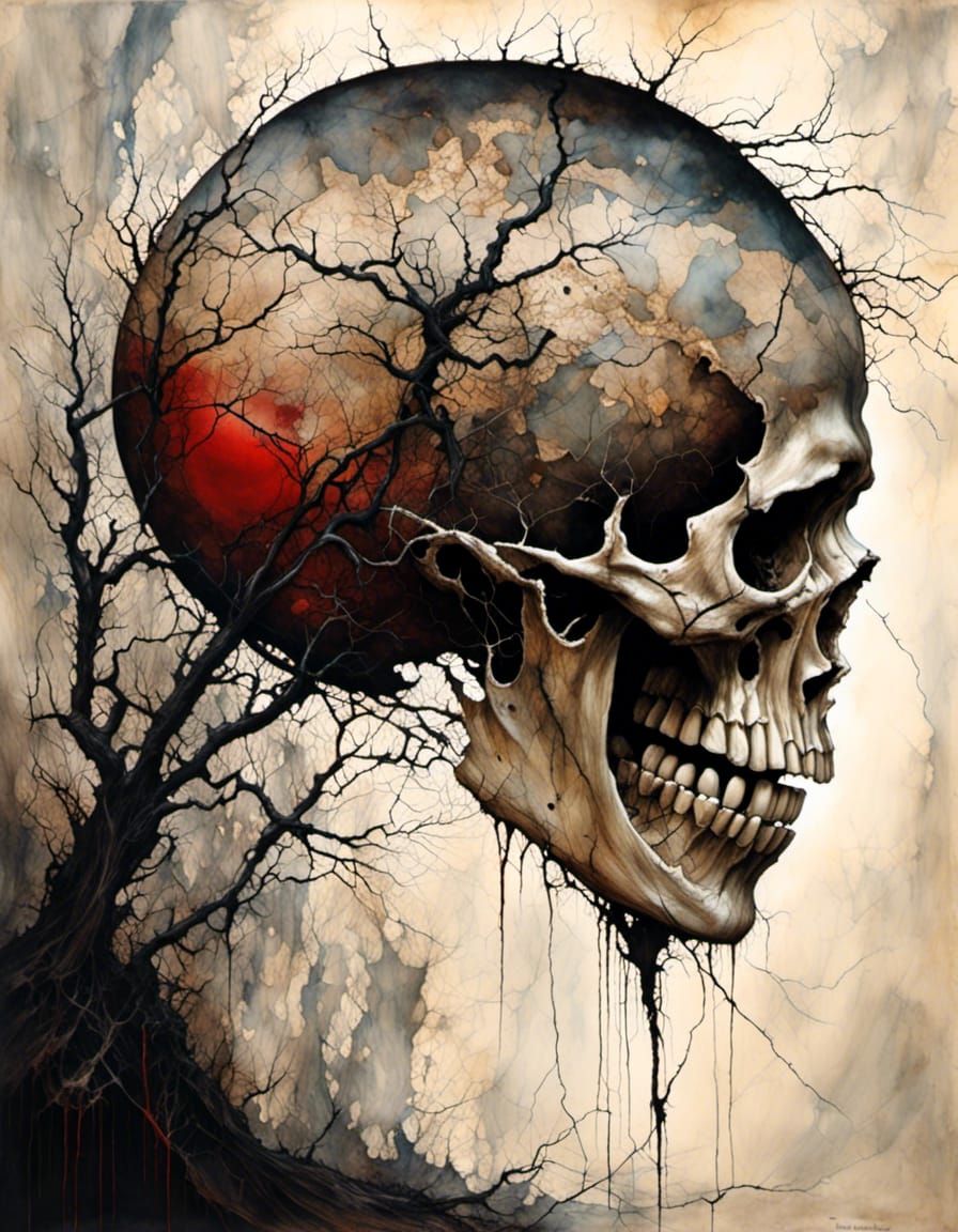 Smiling Skull with Red Balloon