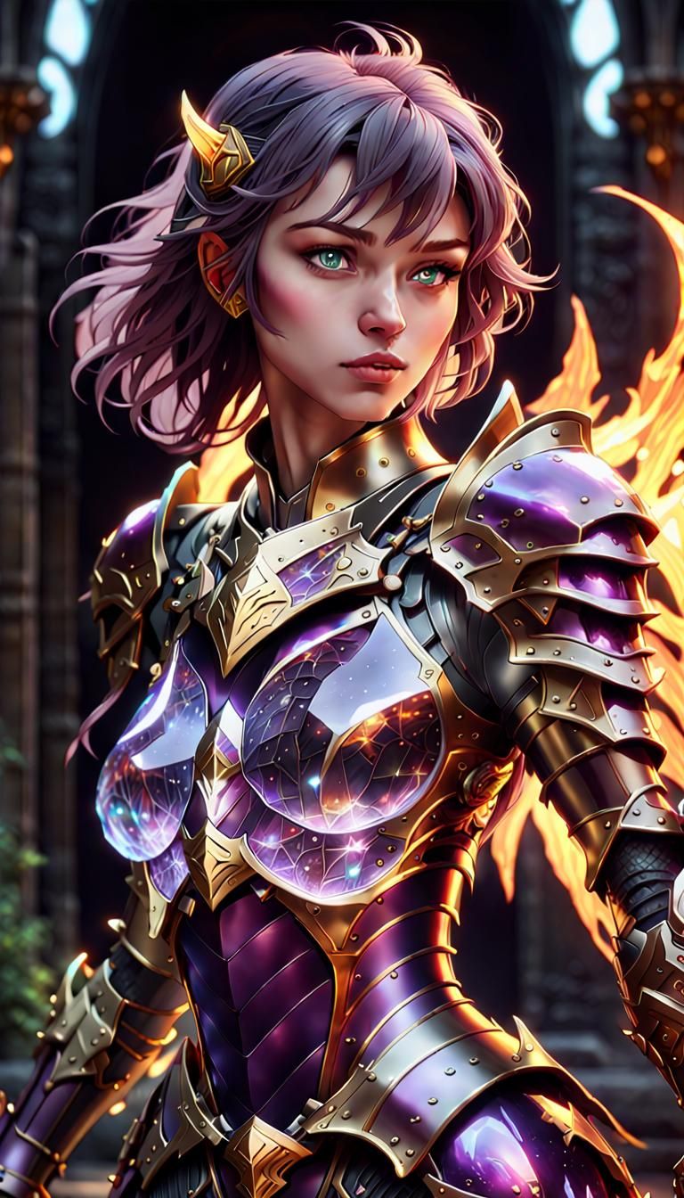 Anime Knight in Crystal Dragon Armor: Dark Fantasy Art