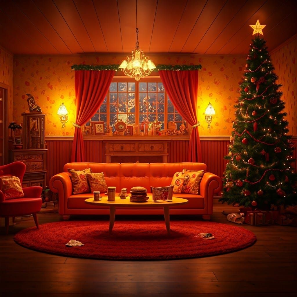 Whimsical Living Room with Christmas Tree in Dr. Seuss Style