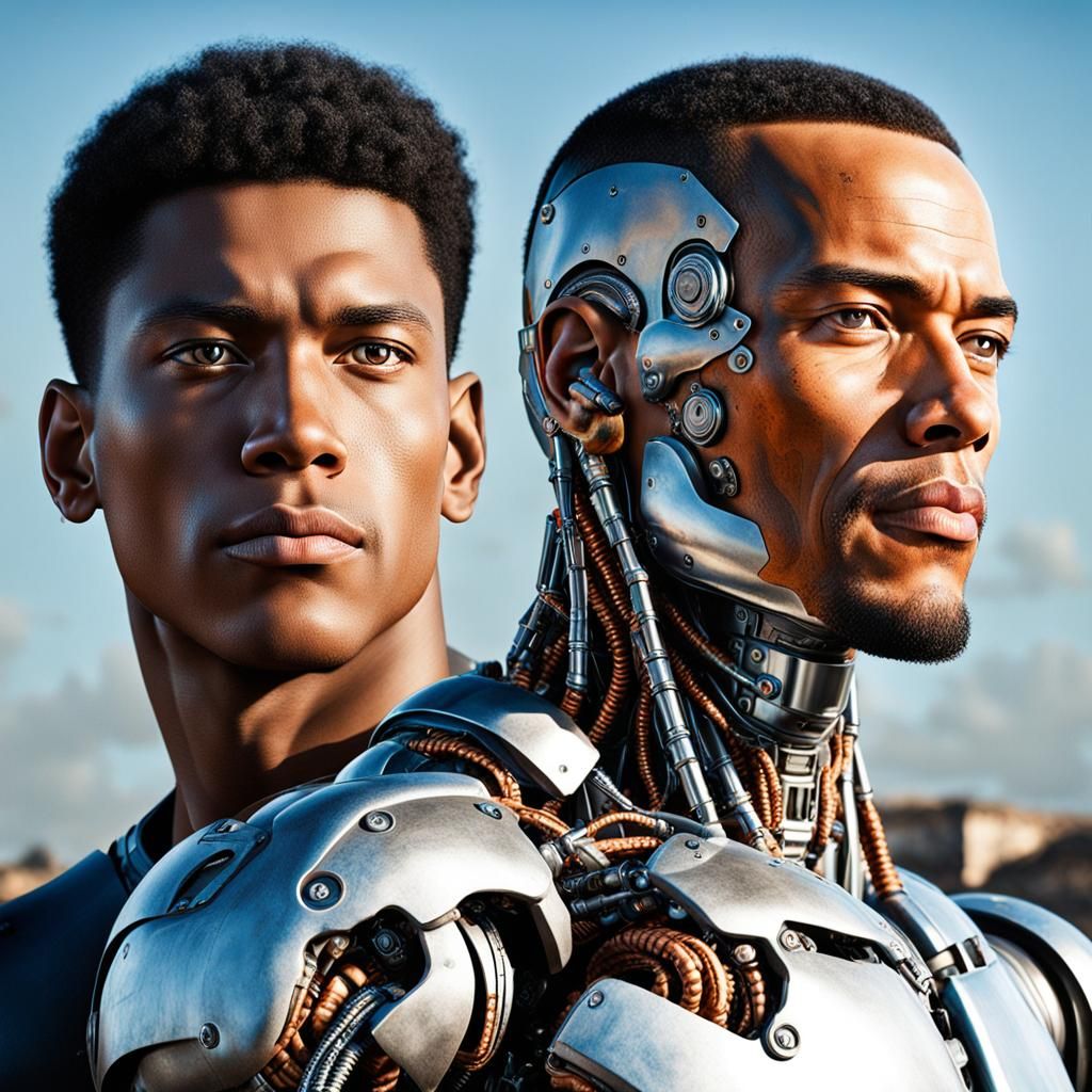 Young Cyborg Archangel with Cybernetic Wings