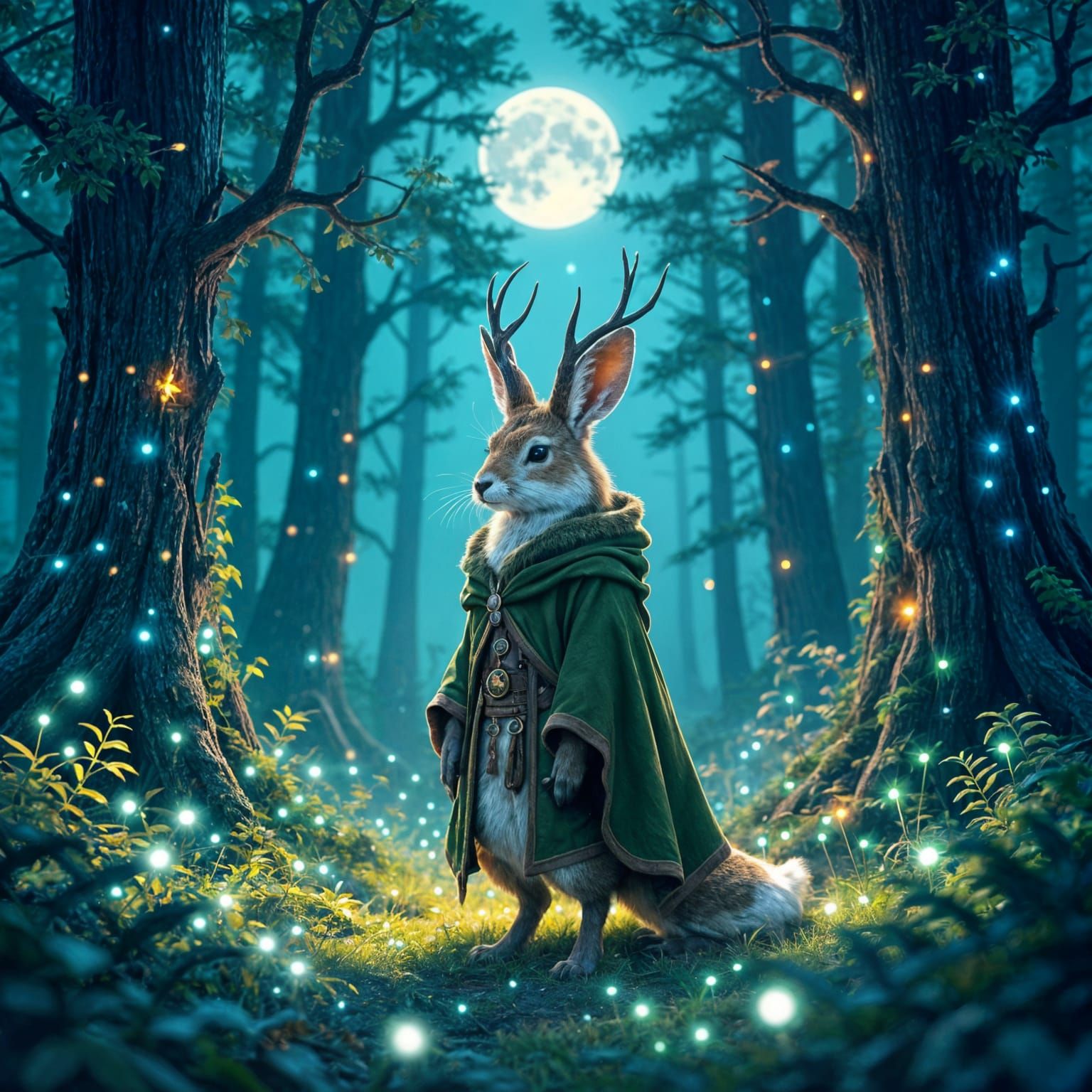 Glowing Jackalope in Enchanted Forest