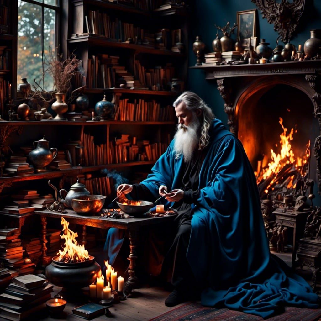 Maximalist Den and Library with Wizard