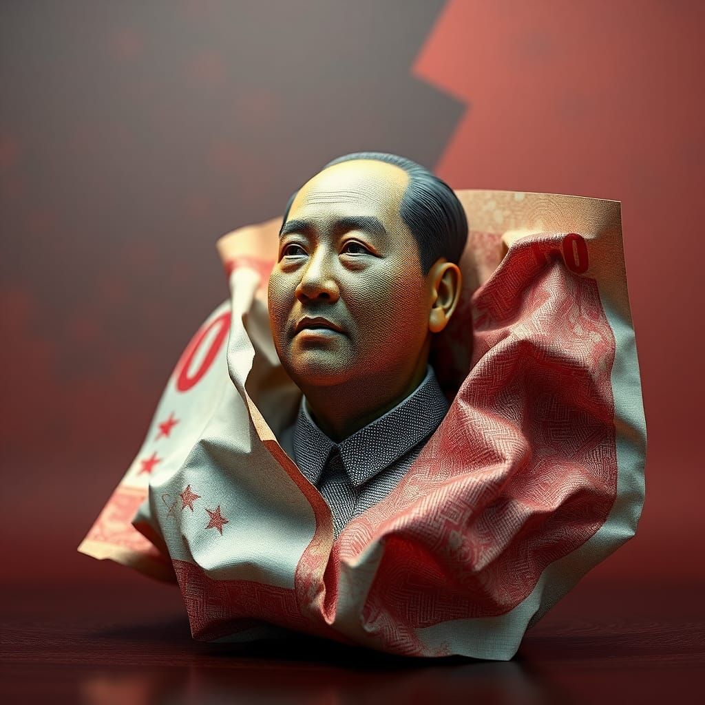 Mao Zedong Emerges from Yuan Note: 3D Render