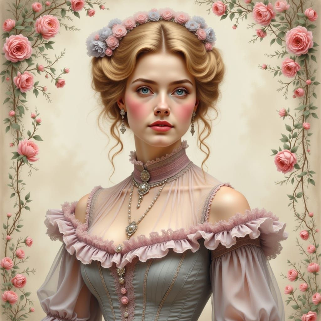Elegant Victorian Woman in Digital Airbrushing Style