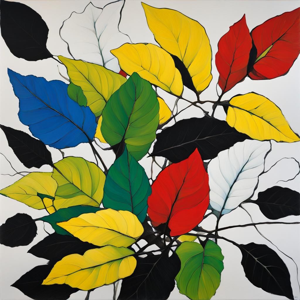 Abstract Flower Leaves in Oil Painting Style