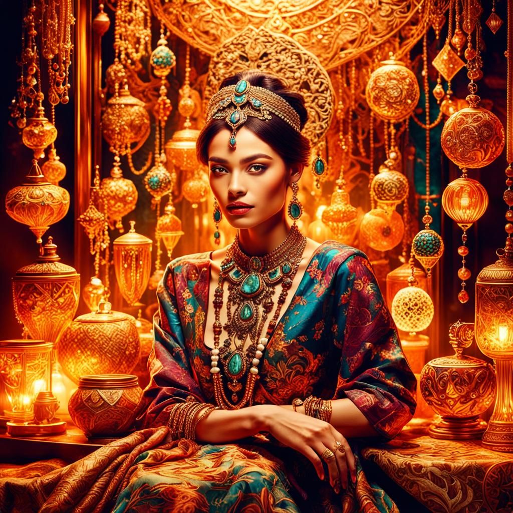 Woman in Luxurious Setting: Art Inspired by Oil Painting