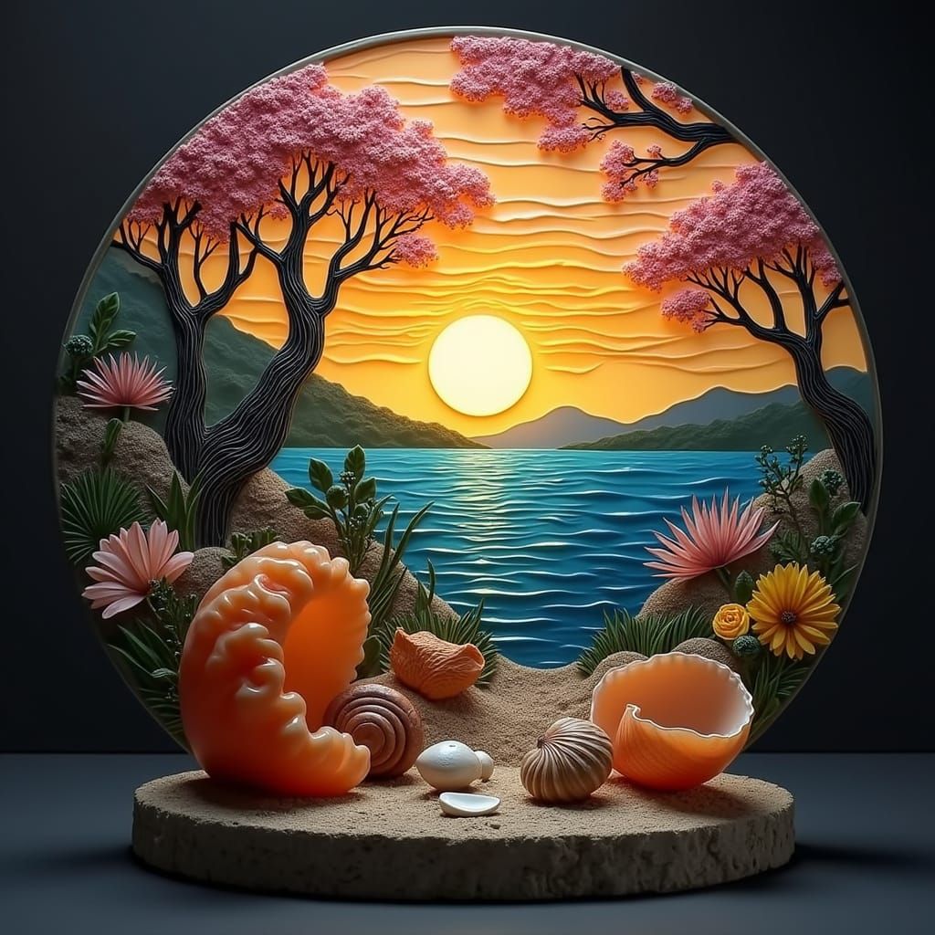 Seascape Stained Glass Art in Tiffany Style