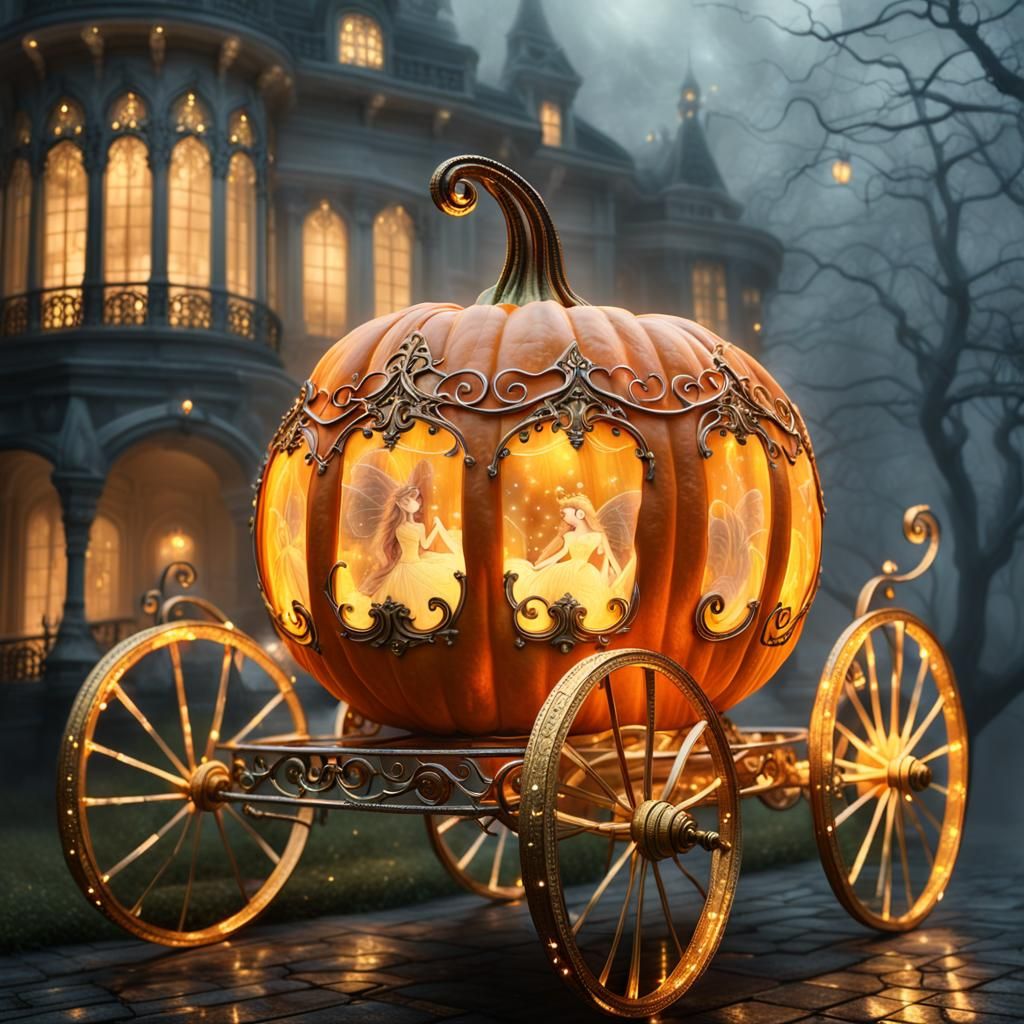 Eerie Pumpkin Carriage Fantasy Artwork