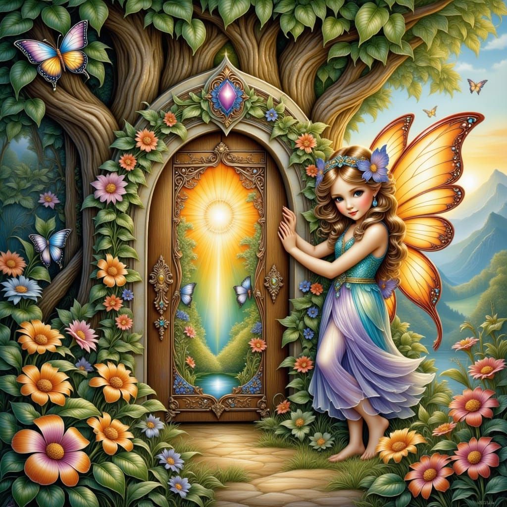 Fairy and Glowing Doors on Ancient Tree
