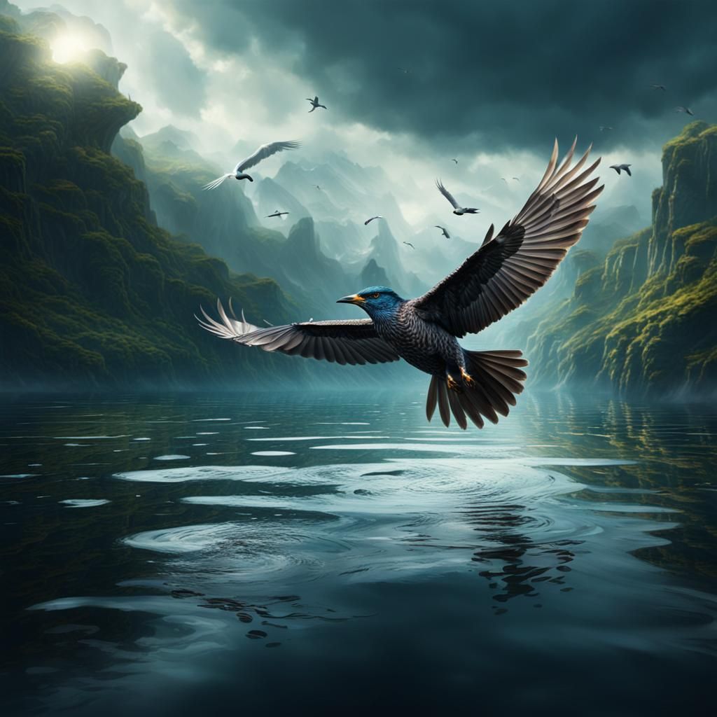 Dramatic Bird in Flight Digital Matte Painting