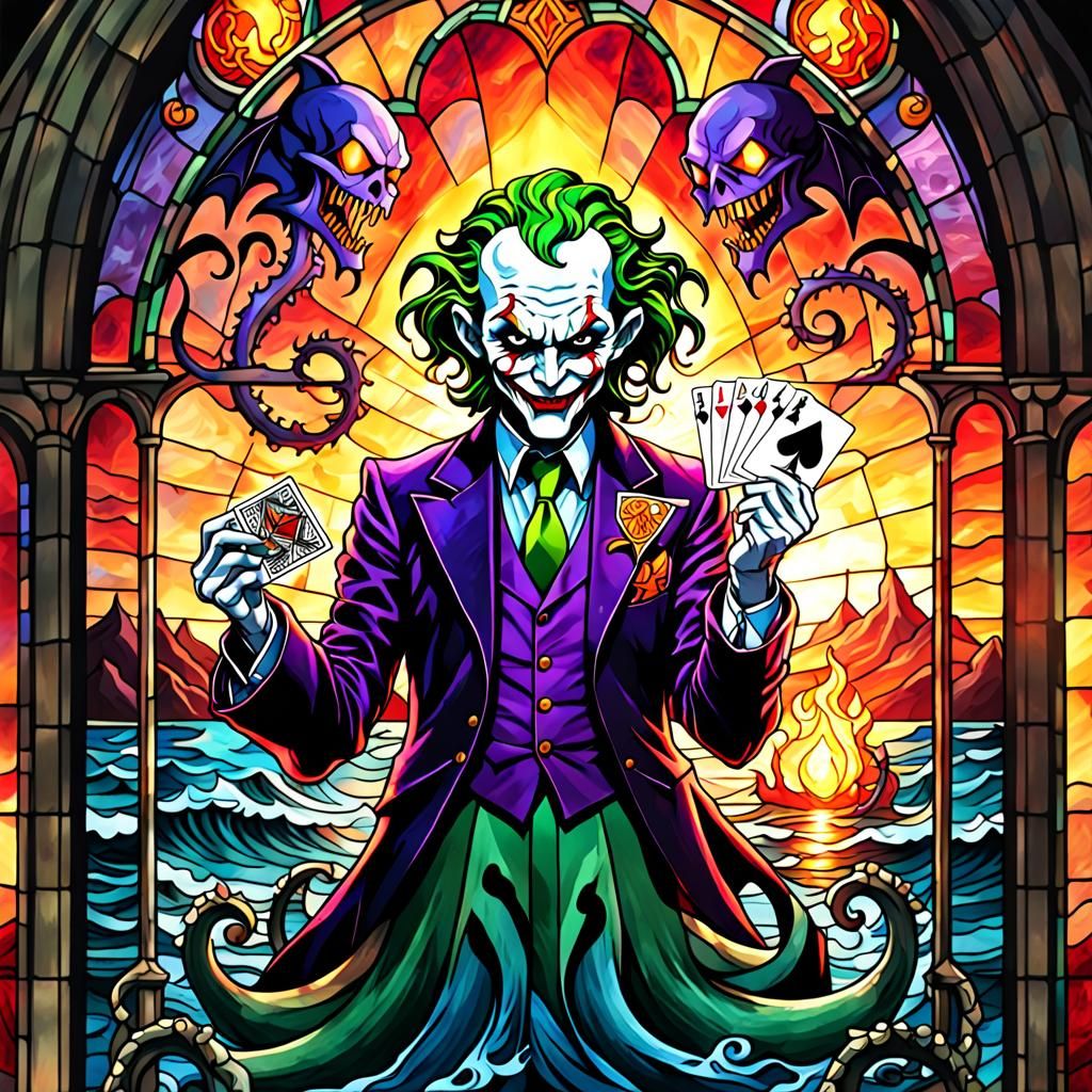 Joker, Cthulhu, and Sunset in Stained Glass