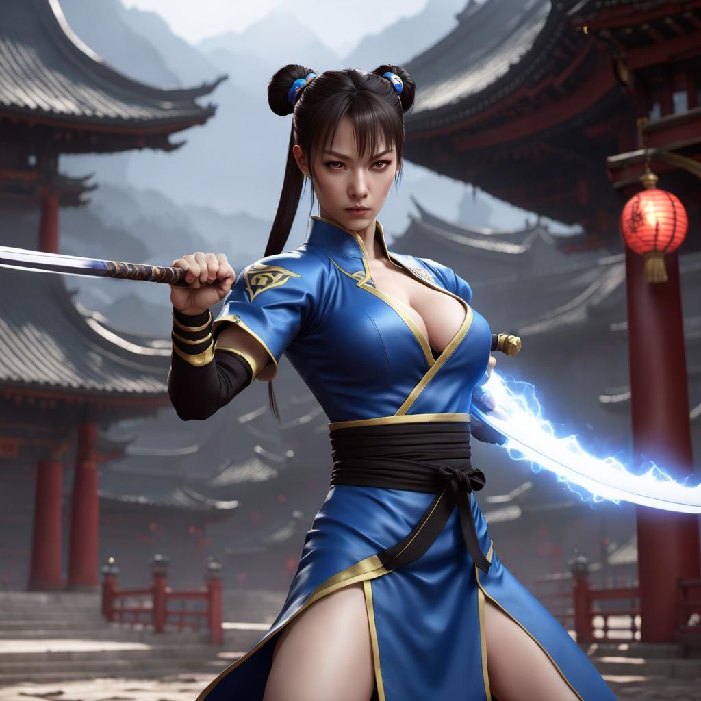 Chun Li with Long Sword: 3D Anime Art