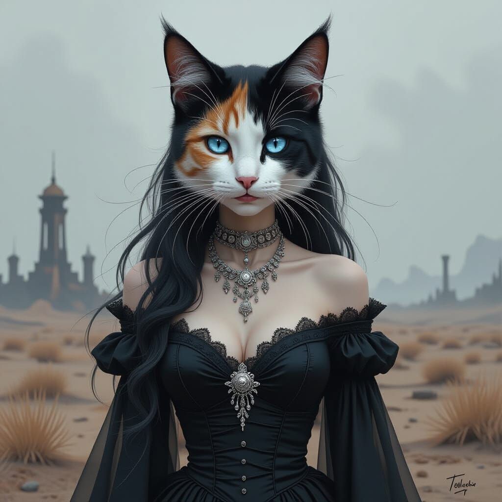 Calico Feline Automaton in Wasteland: Alcohol Ink Art