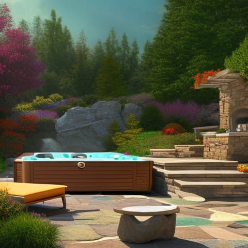 Hyperrealistic Hot Tub on Stone Deck