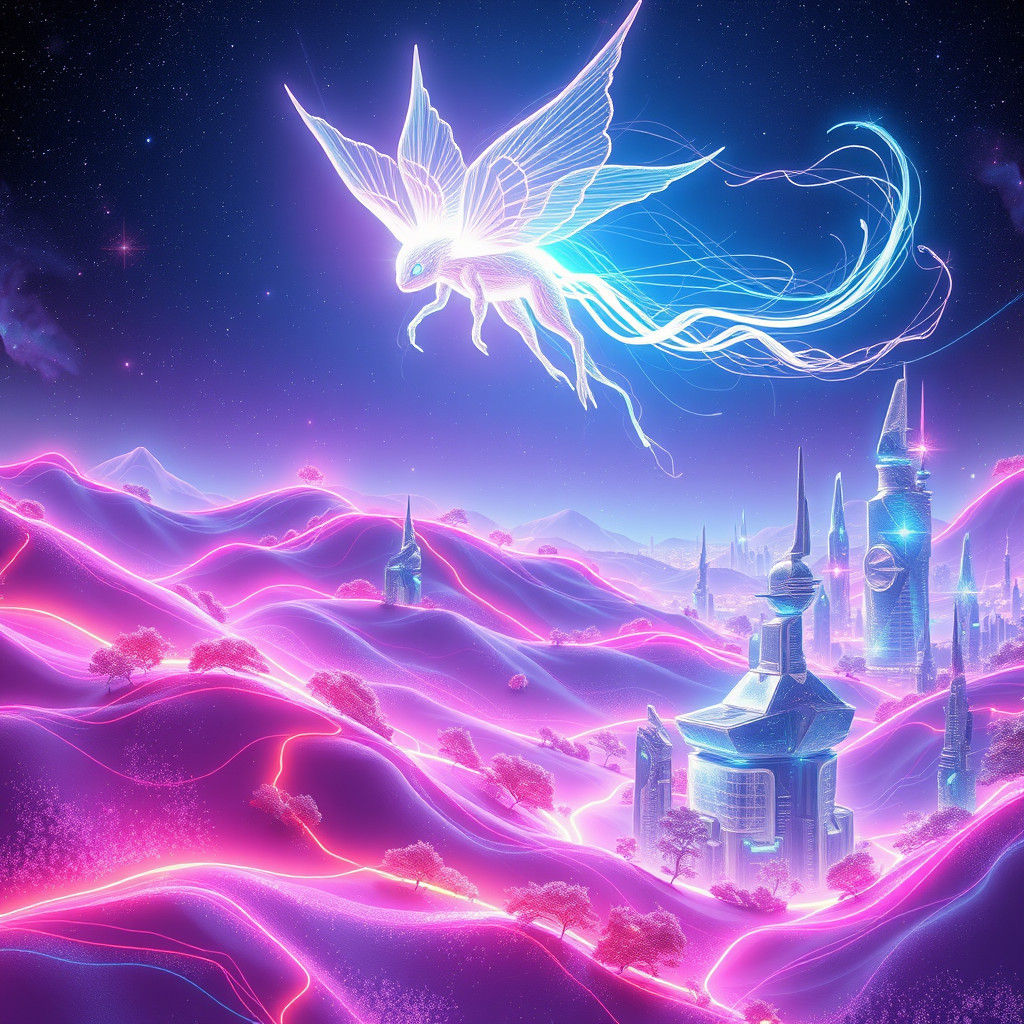 Ethereal Creature Gliding Over Luminous Dreamscape