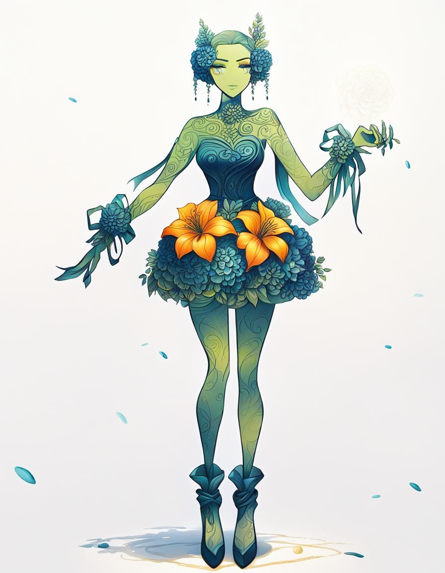 Engraved Flower Theme Bride Character Design
