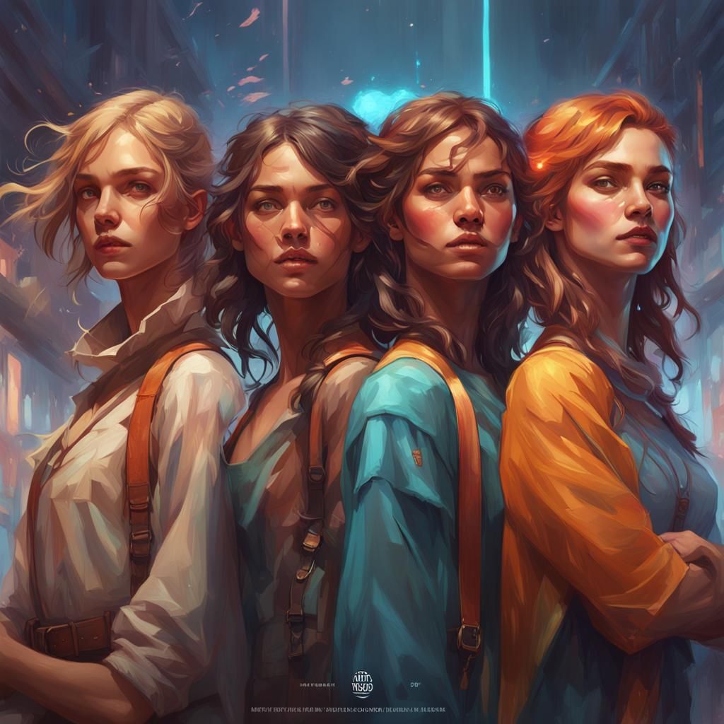 Hyperdetailed Portrait of Four Cool Girls