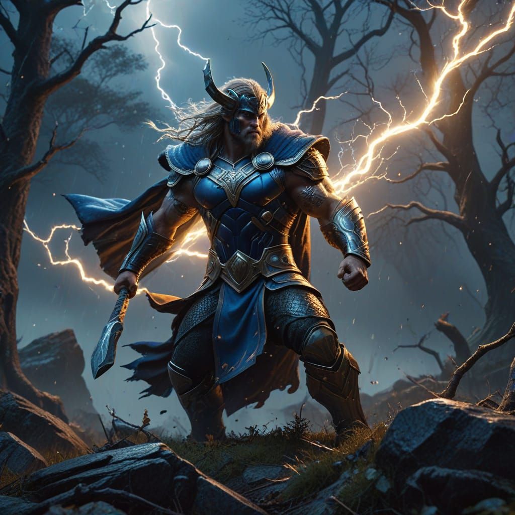 Mighty Thor in Stormy Norse Landscape