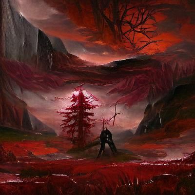 Sinister Sword in Stone with Crimson Sky