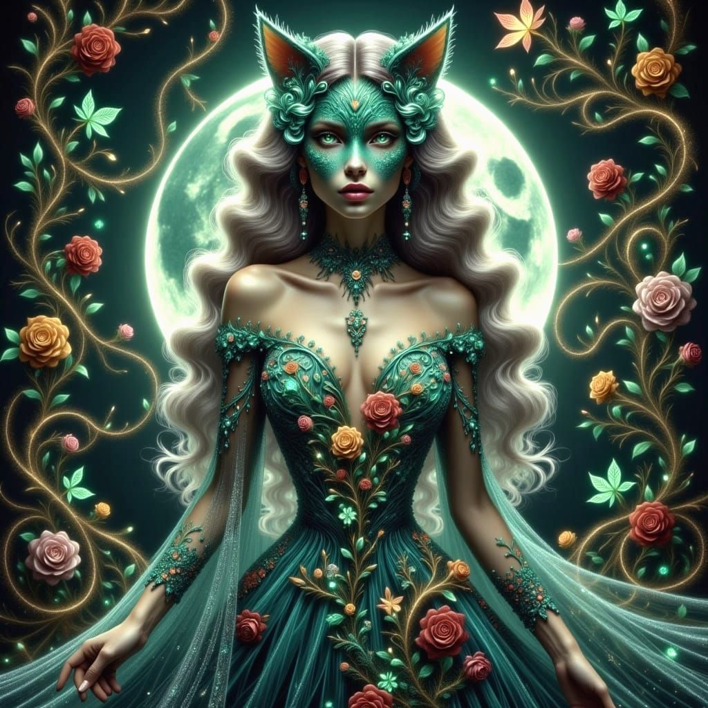 Surreal Goddess Emerges from Feline Form in Hyperreal Art