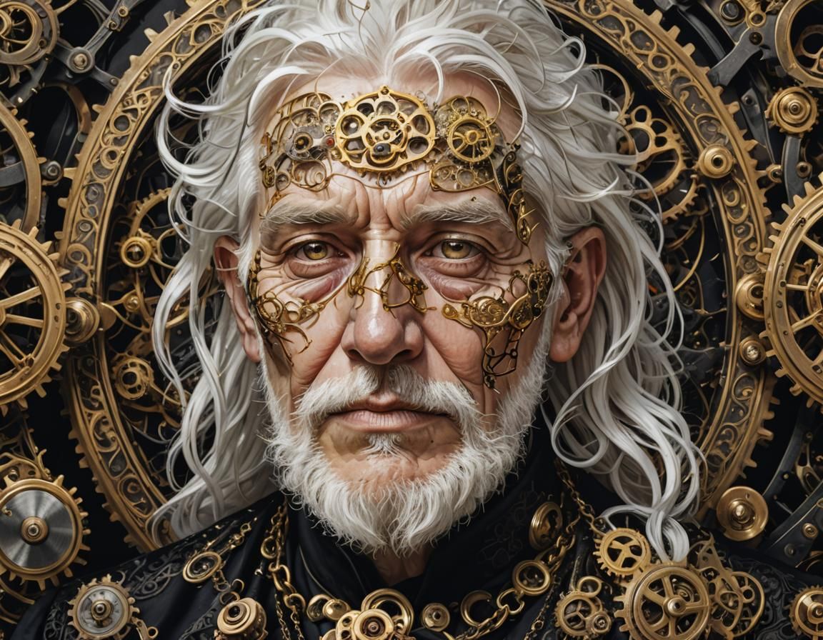 Steampunk Old Man Portrait in Hyperdetailed Digital Art