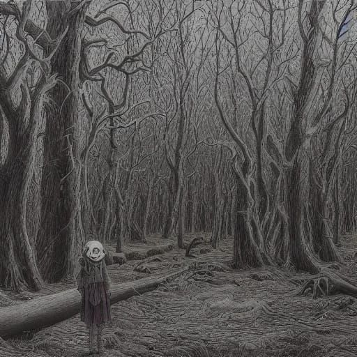 Ethereal Grey Goddess Amidst Twisted Landscapes