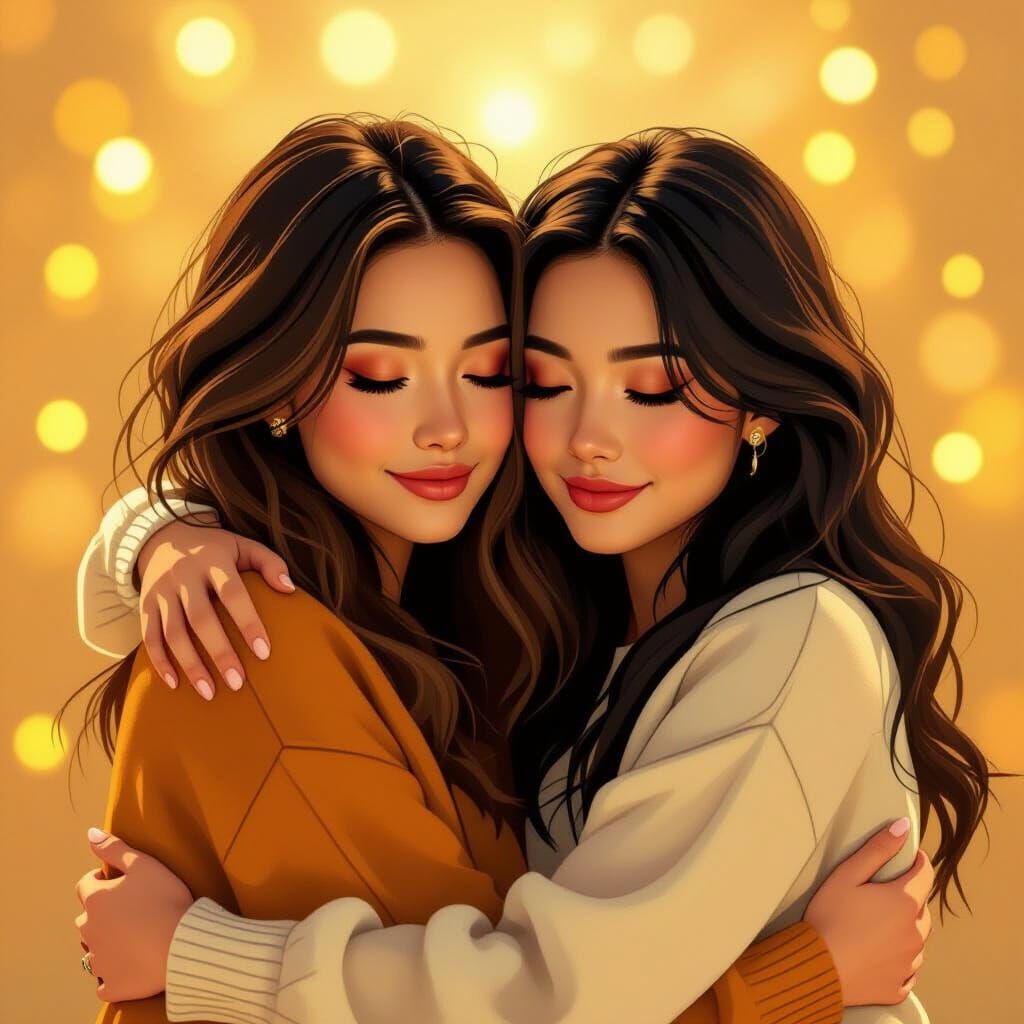 Two Women Embracing in Surrealist Style