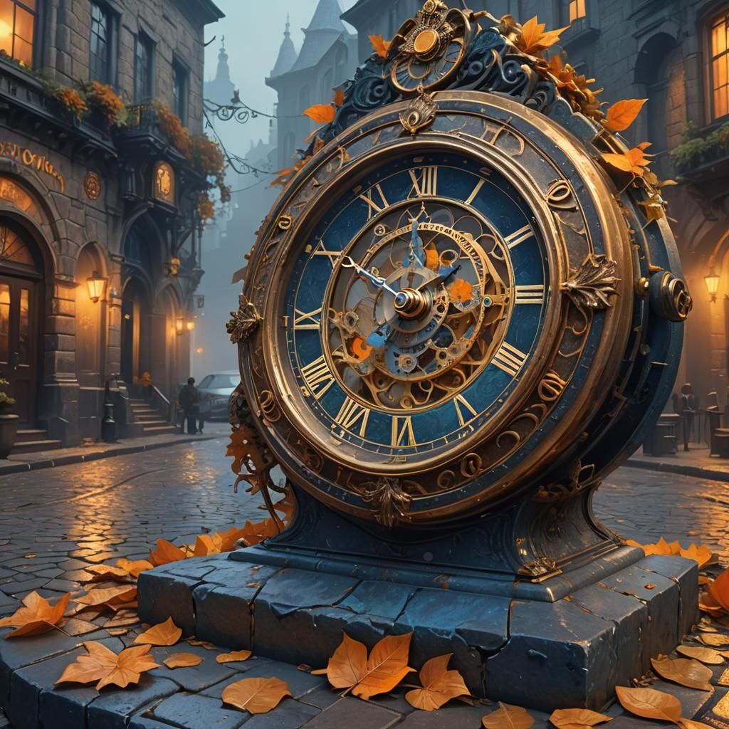Misty Street: Old Clock Fantasy Concept Art
