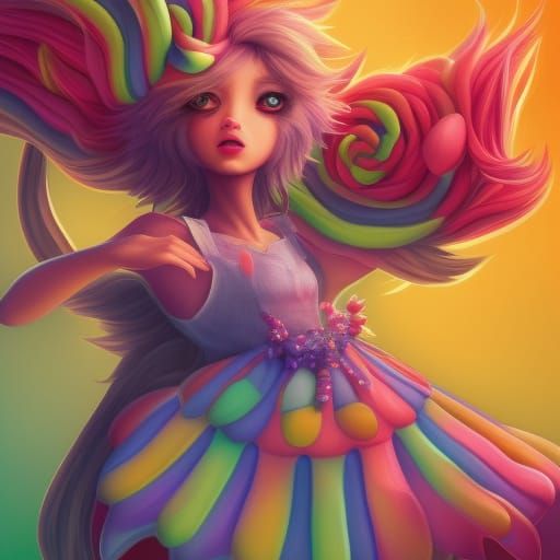 Wolf Girl in Whimsical Candy Art Style