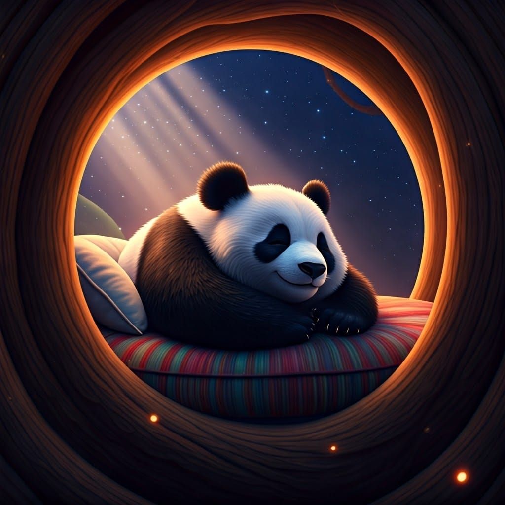 Panda's Dream in Cozy Treehouse Interior