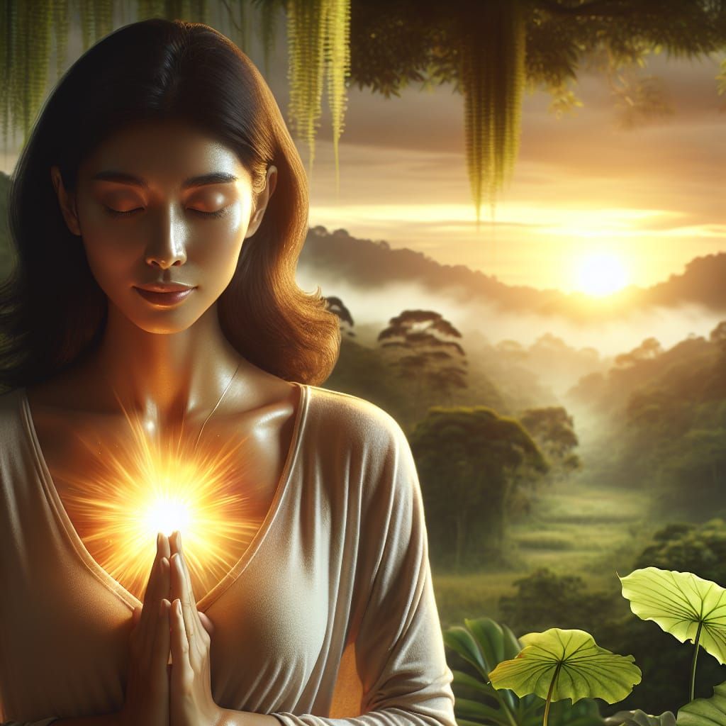 Serene South Asian Woman Meditating at Sunrise