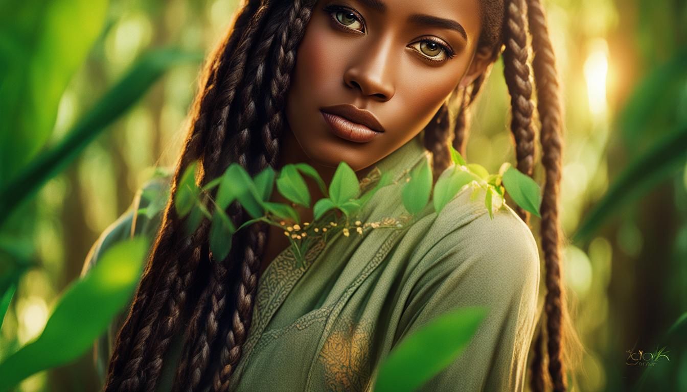 Fantasy Portrait: Braided Woman in Golden Light