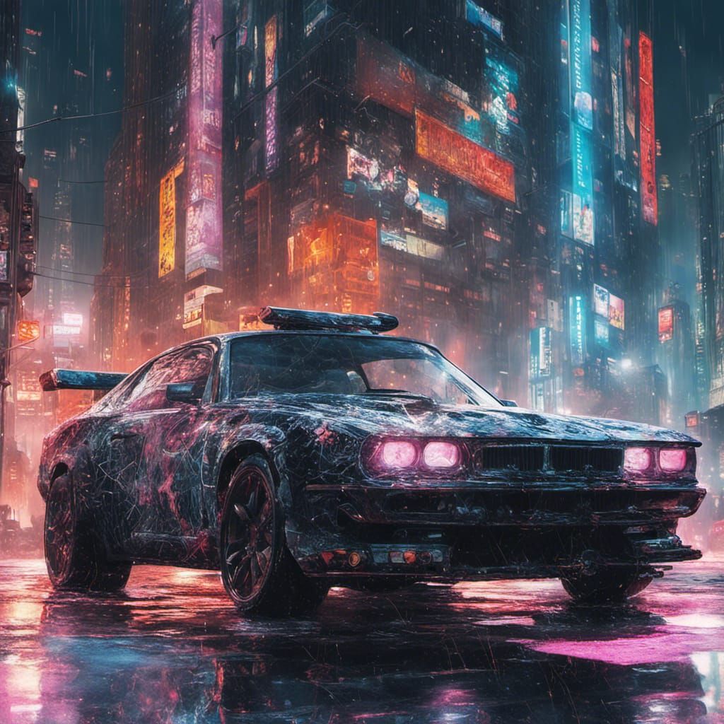 Futuristic Fire Demon Car in Icy Cyberpunk Blizzard