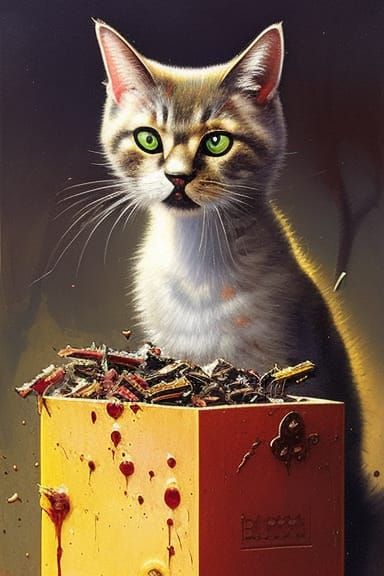 Zombie Cats Packing a Box: Crayon Caricature