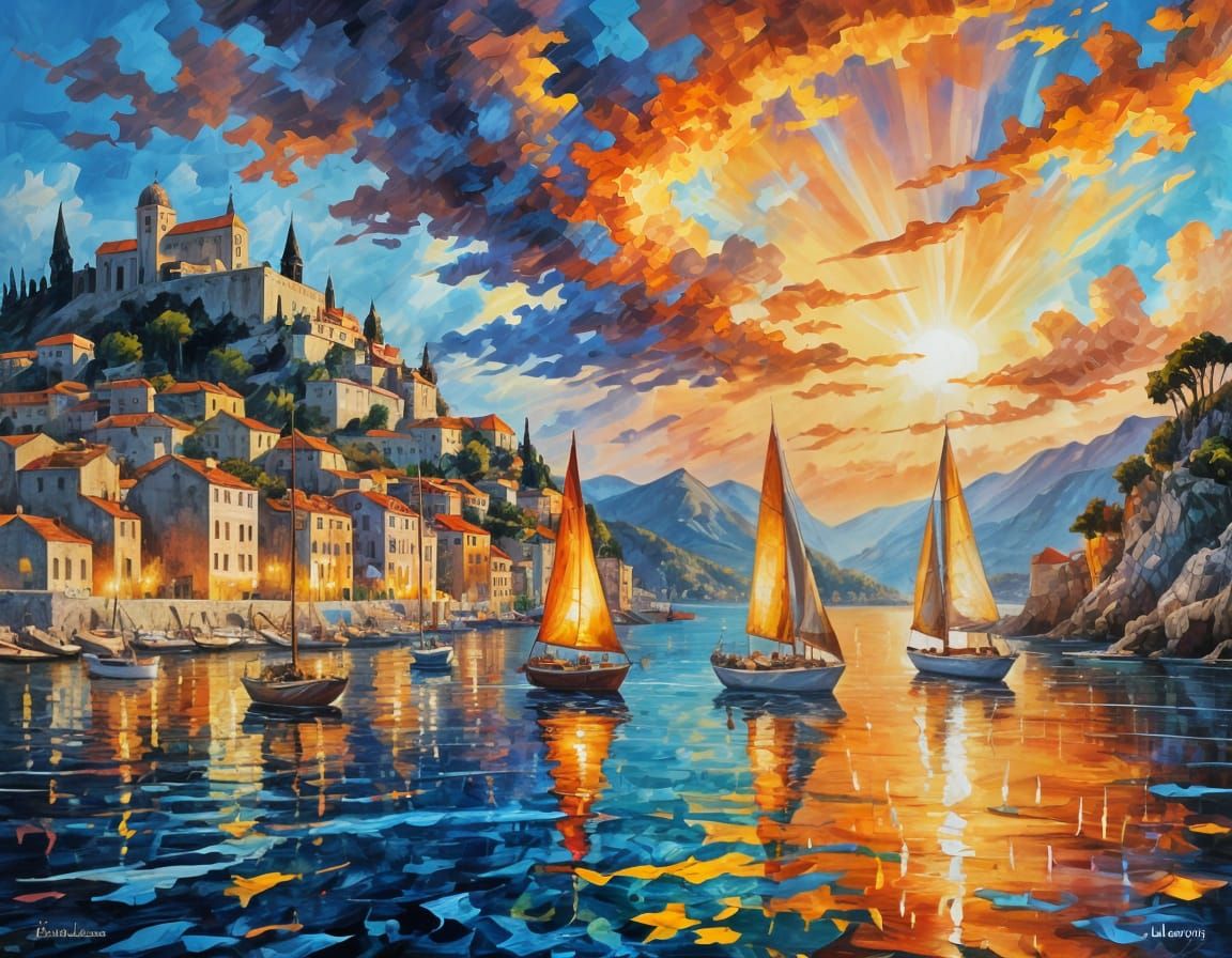 Vibrant Sailboats in a Dreamlike Dubrovnik Harbor